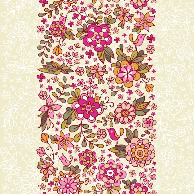 Seamless floral pattern with a bird and flowers
