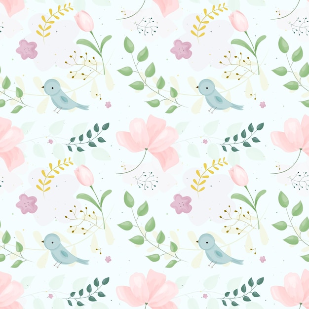 Seamless floral pattern with birds in spring for birthday wedding anniversary and party