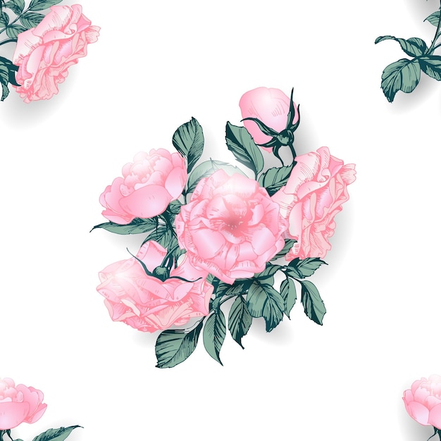 Seamless floral pattern with a blossoming branch of rose.