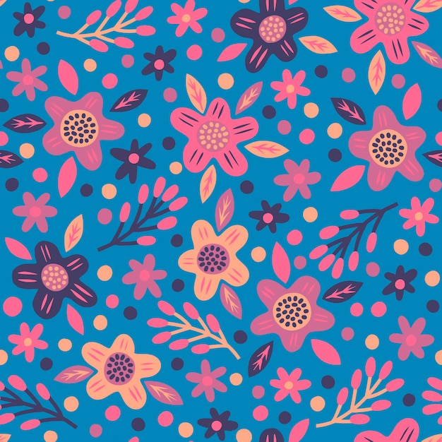 Vector seamless floral pattern with blossoms perfect for textile wallpaper botanical flat design