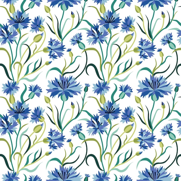 Seamless Floral Pattern with Blue Cornflowers