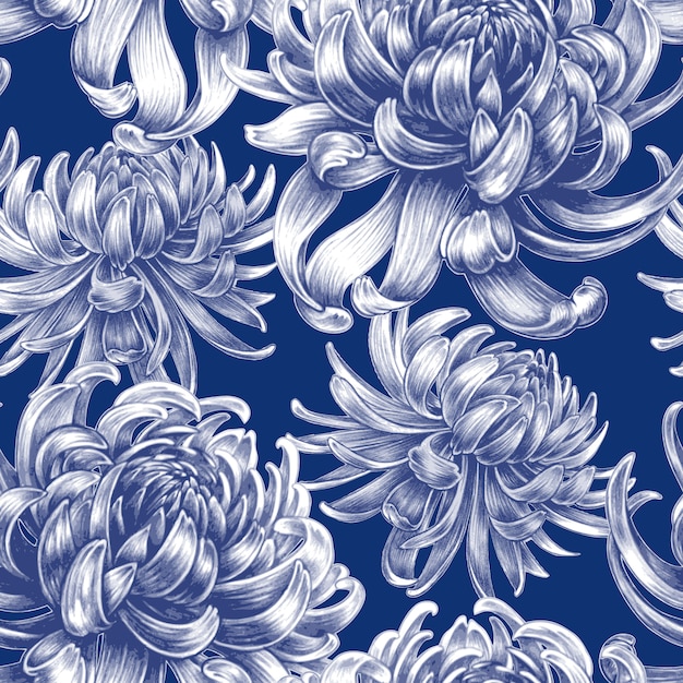 seamless floral pattern with Chrysanthemum flowers.