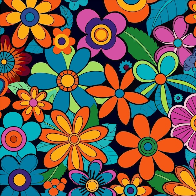 Seamless floral pattern with colorful flowers collage pattern