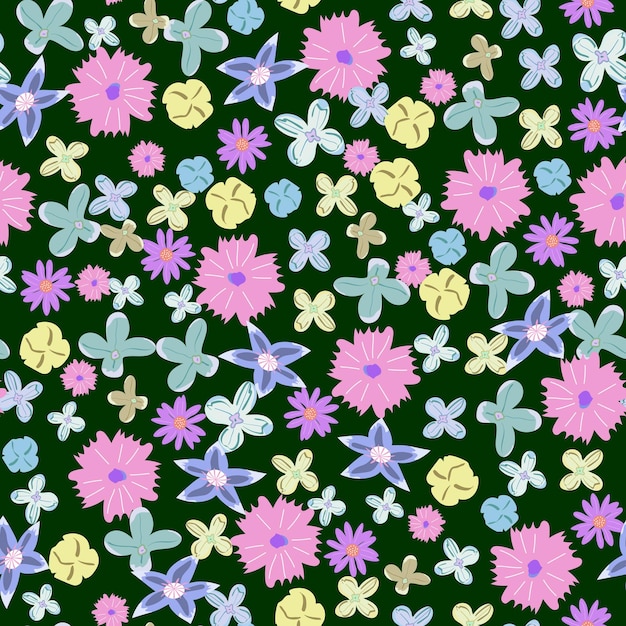 귀여운 꽃과 함께 완벽 한 꽃 패턴입니다. 섬유, 포장지, 포장용. 벡터 패턴입니다.