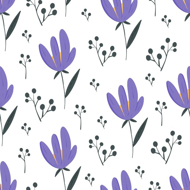 Vector seamless floral pattern with cute purple flowers