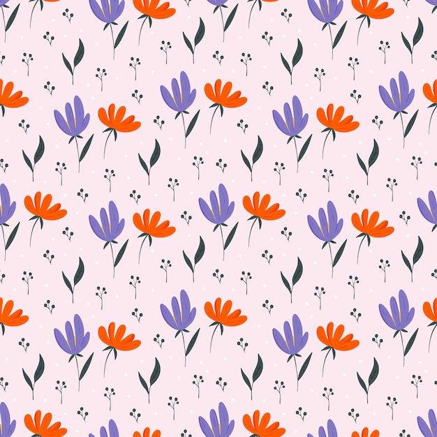 Vector seamless floral pattern with cute purple flowers