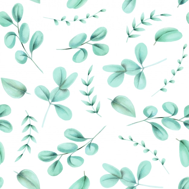 Seamless floral pattern with eucalyptus branches