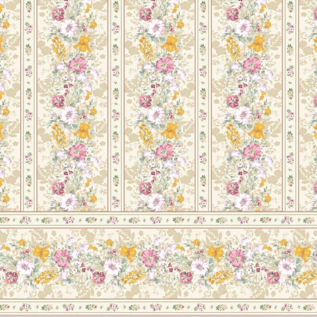 A seamless floral pattern with a floral border.