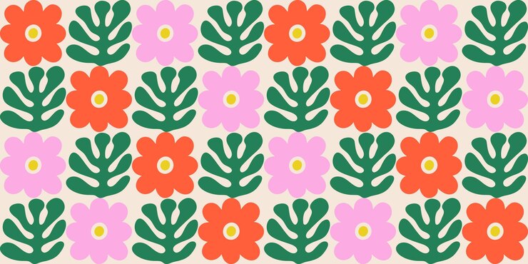 Vector seamless floral pattern with hand drawn flowers and leaves in a modern minimalist style bright and bold design for fabric wallpaper packaging and digital backgrounds
