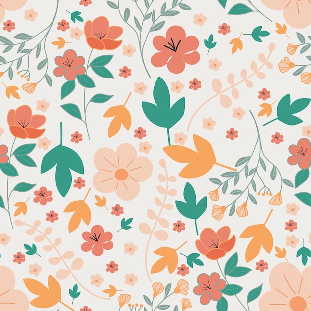 Seamless floral pattern with leaves and flowers vector pattern on background