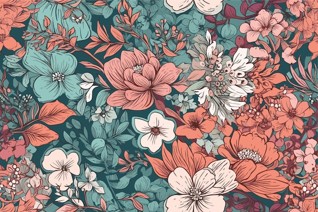 seamless floral pattern with many different flowers