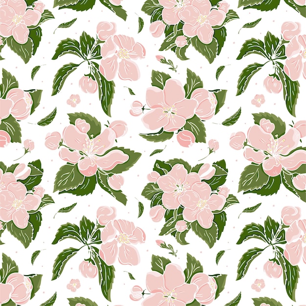 Seamless floral pattern with realistic sakura cherry flowers petals elements for romantic banner