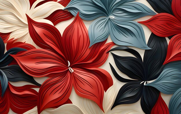 Seamless floral pattern with red and blue flowers Vector illustration