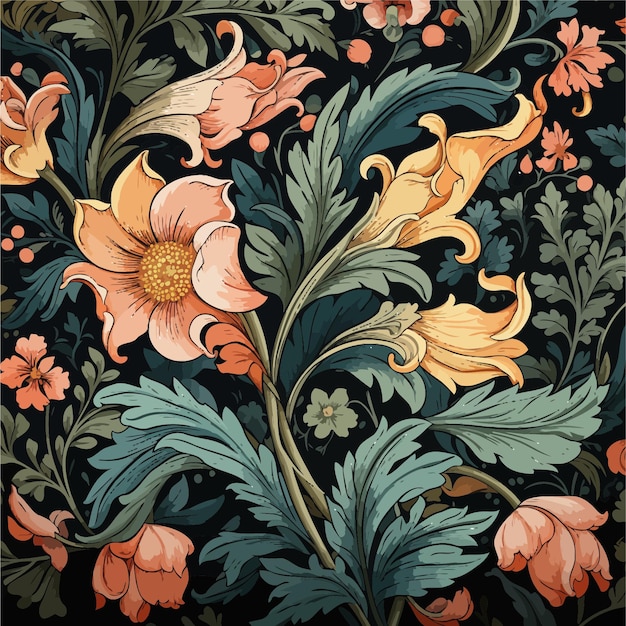 Бесшовный цветочный рисунок с красными, розовыми, желтыми и белыми цветами красочный ботанический дизайн