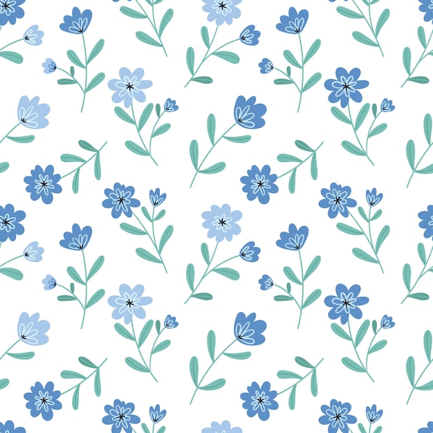 Seamless floral pattern with simple spring flowers on a white background