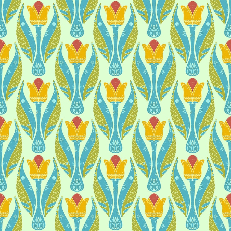 Vector seamless floral pattern with stylized decorative flowers and leaves in folk art style vintage ornamental print inspired by traditional motifs perfect for textiles wallpapers and stationery