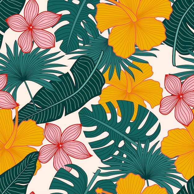 Seamless pattern floreale con fiori tropicali