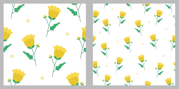 Seamless floral patterns. Large flowers and small. Yellow color.