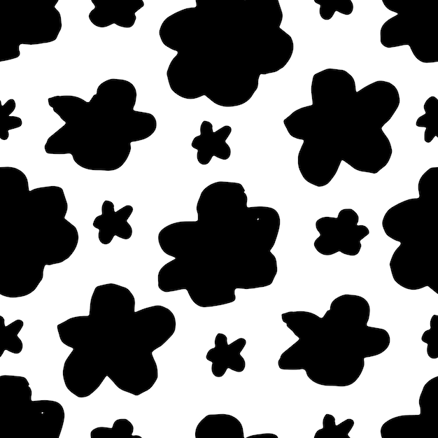 Seamless floral vector pattern with flowers. Hand drawn black paint illustration with abstract floral motif.