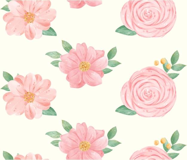 Seamless floral watercolor flower pattern background hand drawn illustration vector