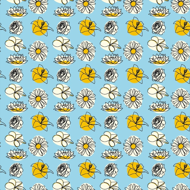 Seamless Flower Outline White and Yellow