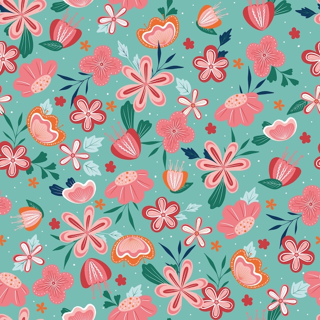 Seamless flower pattern abstract stylized flowers