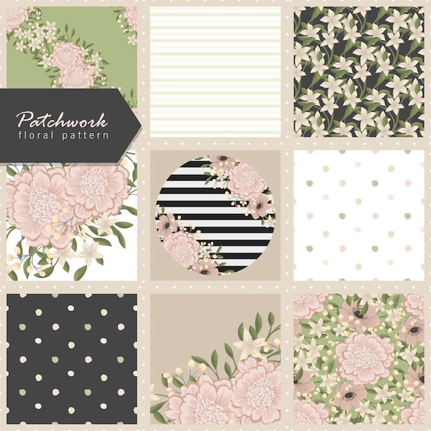 Vector seamless flowers pattern. patchwork