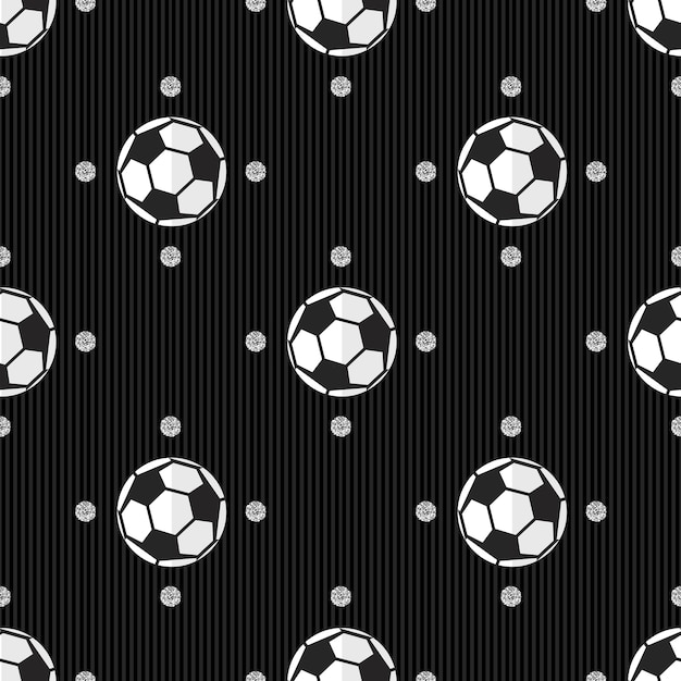 Seamless football with silver dot glitter pattern on stripe background