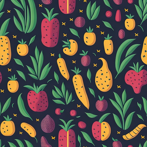 Seamless Fruits and Vegetables Illustration Bright Design