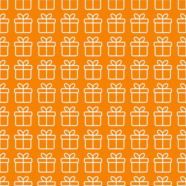선물 상자와 원활한 재미 오렌지 패턴 포장지 파티 배경