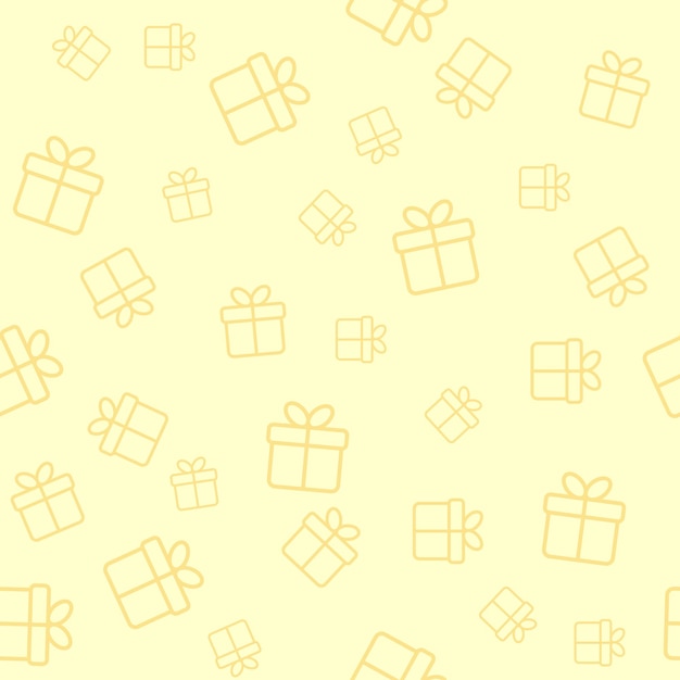 Modello giallo divertente senza soluzione di continuità con scatole regalo sfondo di carta da imballaggio