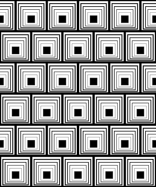 SEAMLESS GEOMETRIC BACKGROUND WITH BLACK SQUARES ON A WHITE BACKGROUND IN VECTOR