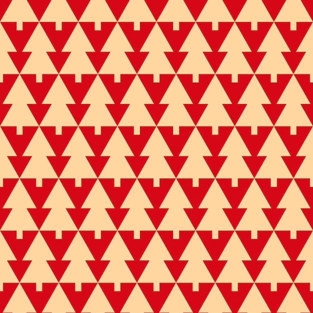 Seamless geometric christmas tree pattern Beige and red background for wrapping paper postcards invitations banners textile