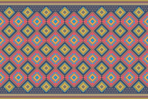 Бесшовный геометрический этнический азиатский восточный и традиционный узор для текстуры и фона. Украшение узором из шелка и ткани для ковров, одежды, обертывания и обоев