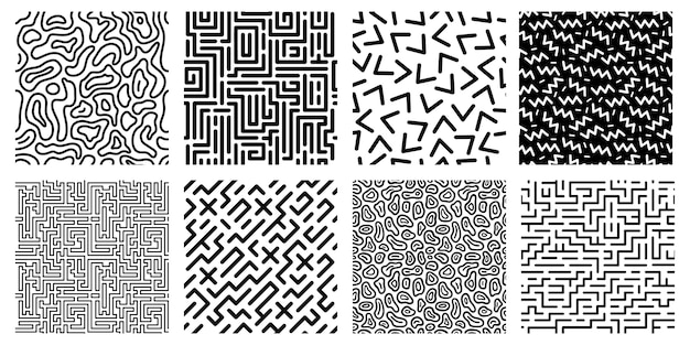 Seamless Geometric Pattern. Striped Labyrinth, 80s Style Texture And Abstract Digital Maze Patterns