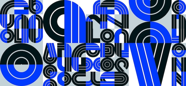 Seamless geometric pattern vector abstract background design with blue elements taken from letters typography