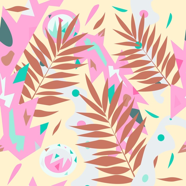 Seamless geometric pattern with fern leaves