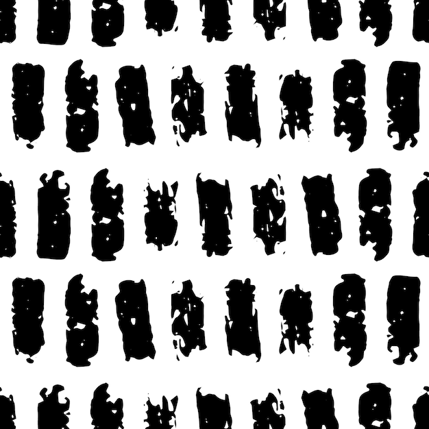 Vector seamless geometric pattern with stripes grunge ink dirty texture black paint dry brush stripes