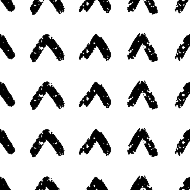 Seamless geometric pattern with triangles grunge ink dirty arrows texture black paint dry brush