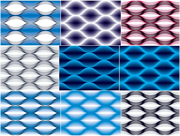 완벽 한 기하학적 패턴을 설정합니다. 기하학적 단순한 패션 패브릭 프린트. 벡터 반복 타일 텍스처 컬렉션입니다. 물결 모양의 곡선은 트렌디한 반복 모티브를 형성합니다. 패브릭, 벽지, 랩핑, 웹에 사용 가능