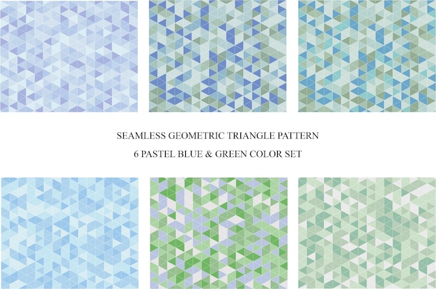 ベクトル シームレスな幾何学的な三角形パターン 4 パステル ブルー グリーン カラー セット
