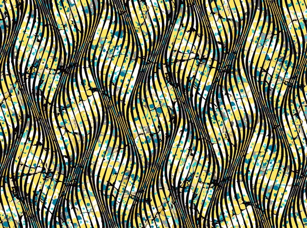 シームレスな幾何学的な波のマーブリング パターン。黄色とライムグリーンの色。ベクター