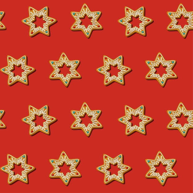 Seamless gingerbread christmas cookies star.  pattern, red background. v