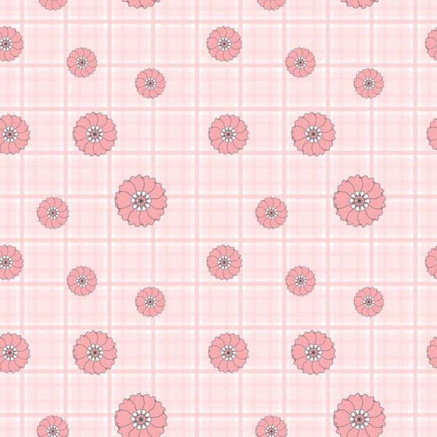 꽃 모티브의 조합으로 원활한 깅엄 배경 패턴 꽃 원활한 패턴