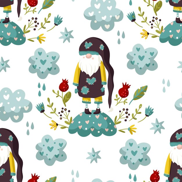 Seamless gnome vector pattern