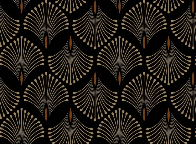 Vector seamless, gold and black art deco style inspired floral pattern for background.
