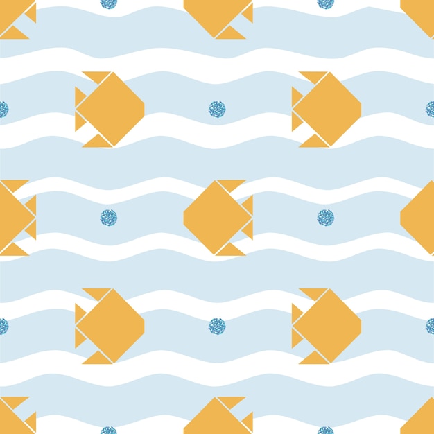 seamless gold origami fish with blue glitter bubble pattern 