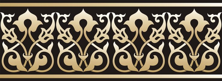Seamless gold ornament vector illustration Endless floral border ornament black background