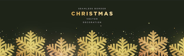 Seamless gold shiny christmas gold snowflake border