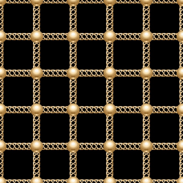 Seamless golden chains grid on black background